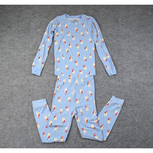 Hanna Anderson Pajama Set 120CM 6-7 Blue Snowman Lightweight Tencel Novelty